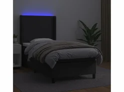 Cama box spring y colchón LED cuero sintético negro 90x190 cm^Clicnbuy Best