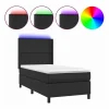 Clicnbuy Somier - 90X190Cm|Cama box spring y colchón LED cuero sintético negro 90x190 cm