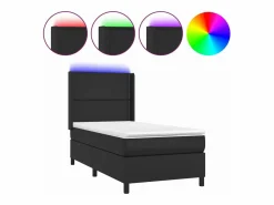 Clicnbuy Somier - 90X190Cm|Cama box spring y colchón LED cuero sintético negro 90x190 cm
