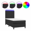 Clicnbuy Somier - 90X190Cm|Cama box spring y colchón LED cuero sintético negro 90x190 cm