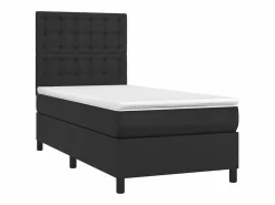 Clicnbuy Cama box spring y colchón LED cuero sintético negro 90x190 cm Outlet