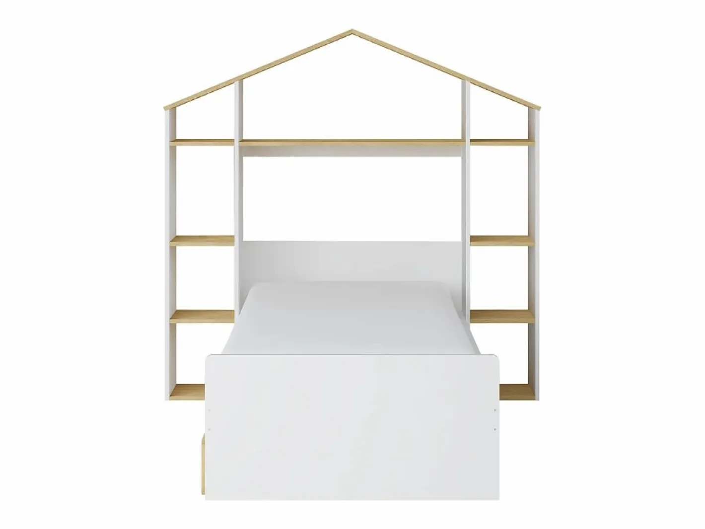 Vente-unique Cama Montessori|Cama cabaña 90 x 190 cm color blanco y natural + colchón - JERACO