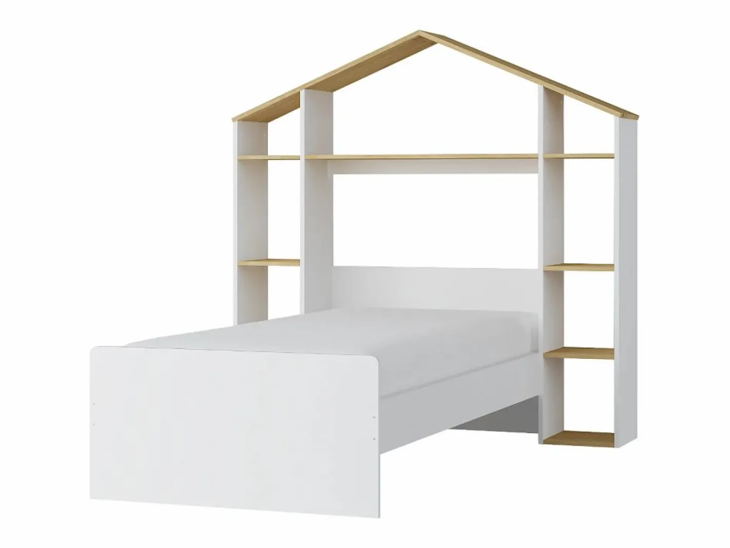 Vente-unique Cama Montessori|Cama cabaña 90 x 190 cm color blanco y natural + colchón - JERACO