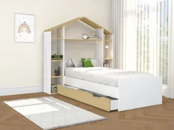 Vente-unique Cama Montessori|Cama cabaña 90 x 190 cm color blanco y natural - JERACO