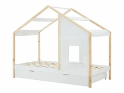 Vente-unique Cama Montessori|Cama Infantil|Cama cabaña 90 x 190 cm con cajón en pino y mdf y natural + colchón - RINELYA