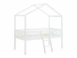 Vente-unique Cama cabaña altura media 90 x 190 cm en pino color + colchón - NALENY Blanco Best
