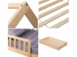 Happy Garden Cama Montessori|Cama cabaña de madera con cajones para niños MARCEAU 190x90cm