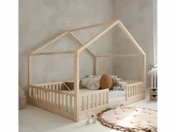 Petits-Meubles Cama cabaña 140x200 con barandilla y somier patas de 1 cm Roxane Madera Color natural claro Sale