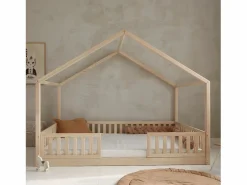 Petits-Meubles Cama cabaña 140x200 con barandilla y somier patas de 1 cm Roxane Madera Color natural claro Sale