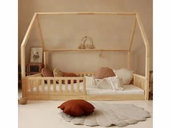 Petits-Meubles Cama Montessori|Cama cabaña 140x200 con barandilla y somier patas de 1 cm Daisy Madera