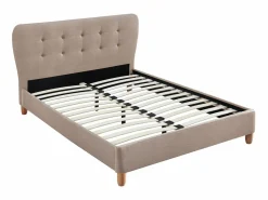 Vente-unique Cama cabecero capitoné Tela beige 140 x 190 cm ELIDE Crema Online