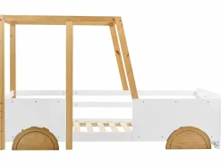 Merax Cama Montessori|Cama cabina - 90 x 200 cm - MDF y pino - somier de láminas - colores blanco y natural