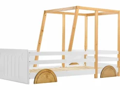 Merax Cama Montessori|Cama cabina - 90 x 200 cm - MDF y pino - somier de láminas - colores blanco y natural