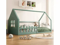 Cama cabina 90 x 200 cm, cama infantil con ventana, Madera de pino, Somier de láminas,^Merax Online