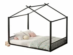 Merax Cama cabina 140 x 200 cm con cabecero - cama infantil - metal - somier de láminas - Negro Hot