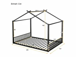 Merax Cama cabina 140 x 200 cm con cabecero - cama infantil - metal - somier de láminas - Negro Hot