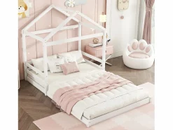 Merax Cama Montessori|Cama cabina 140 x 200 cm con cabecero - pino + MDF - somier - para niños - (sin colchón)