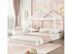 Merax Cama Montessori|Cama cabina 140 x 200 cm con cabecero - pino + MDF - somier - para niños - (sin colchón)
