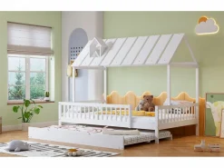 Merax Cama Montessori|Cama cabina 120 x 200 cm con cama nido 120 x 190 cm - Madera de pino + MDF -