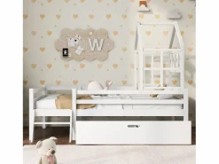 Cama cabina 90 x 200 cm con escalera y cajones - madera maciza -^Merax Best