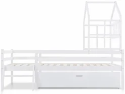 Cama cabina 90 x 200 cm con escalera y cajones - madera maciza -^Merax Best