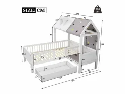 Cama cabina 90 x 200 cm con techo de tela y cajón grande - madera maciza -^Merax Sale