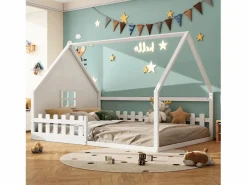 Merax Cama Montessori|Cama cabina 140 x 200 cm con ventana - Madera de pino + MDF - Somier de láminas incluido -
