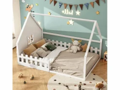 Merax Cama Montessori|Cama cabina 140 x 200 cm con ventana - Madera de pino + MDF - Somier de láminas incluido -