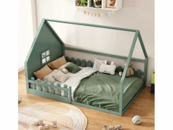 Cama cabina 140 x 200 cm con ventana - Madera de pino + MDF - Somier de láminas incluido -^Merax Clearance