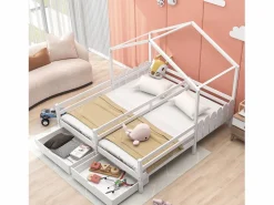 Merax Cama cabina 2 x 90 x 200 cm con 2 cajones - Madera de pino y MDF - Barras y somier - Blanco Hot
