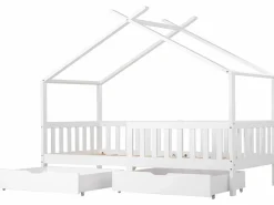 Merax Cama Montessori|Cama cabina con 2 cajones - 90 x 200 cm - madera de pino - somier de láminas -