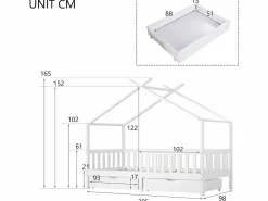 Merax Cama Montessori|Cama cabina con 2 cajones - 90 x 200 cm - madera de pino - somier de láminas -