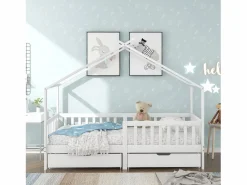 Merax Cama Montessori|Cama cabina con 2 cajones - 90 x 200 cm - madera de pino - somier de láminas -