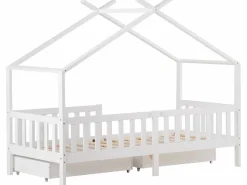 Merax Cama Montessori|Cama cabina con 2 cajones - 90 x 200 cm - madera de pino - somier de láminas -