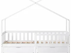 Merax Cama Montessori|Cama cabina con 2 cajones - 90 x 200 cm - madera de pino - somier de láminas -