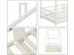 Cama cabina con rejilla protectora - 90x200cm - madera maciza -^ModernLuxe New