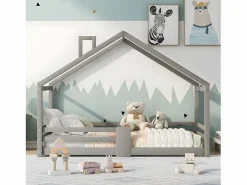 Cama cabina con rejilla protectora - 90x200cm - madera maciza -^ModernLuxe