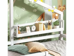 Merax Cama Montessori|Cama cabina para niños - 90 x 200 cm - estante de almacenamiento - somier -