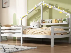 Merax Cama Montessori|Cama cabina para niños - 90 x 200 cm - estante de almacenamiento - somier -