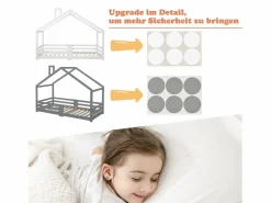 Merax Cama Montessori|Cama cabina para niños 90 x 200 cm - madera maciza de pino - barrera y somier -