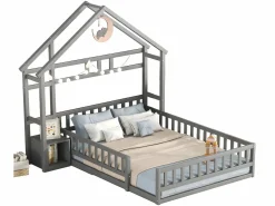 ModernLuxe Cama cabina para niños 140x200 cm con mesita de noche y barandillas de seguridad - somier - Gris Outlet