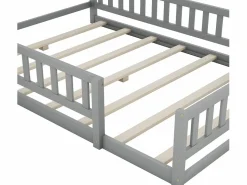 ModernLuxe Cama cabina para niños 140x200 cm con mesita de noche y barandillas de seguridad - somier - Gris Outlet