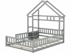 ModernLuxe Cama cabina para niños 140x200 cm con mesita de noche y barandillas de seguridad - somier - Gris Outlet