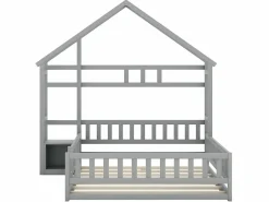 ModernLuxe Cama cabina para niños 140x200 cm con mesita de noche y barandillas de seguridad - somier - Gris Outlet