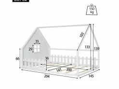 Cama cabina 140x200 cm - Cama infantil con barandillas de seguridad y somier - pino y MDF - Blanco Sale