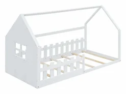 Cama cabina 140x200 cm - Cama infantil con barandillas de seguridad y somier - pino y MDF - Blanco Sale
