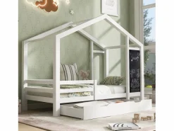 ModernLuxe Cama cabina 90x200 cm - madera maciza - con pizarra y 2 cajones - Blanco Outlet