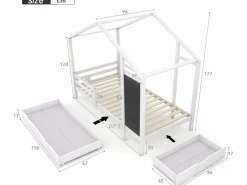 ModernLuxe Cama cabina 90x200 cm - madera maciza - con pizarra y 2 cajones - Blanco Outlet