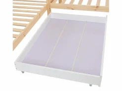 ModernLuxe Cama Montessori|Cama cabina 90x200cm + 140x70cm de madera maciza - con cajones y estantes + somier - Natural