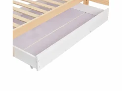 ModernLuxe Cama Montessori|Cama cabina 90x200cm + 140x70cm de madera maciza - con cajones y estantes + somier - Natural
